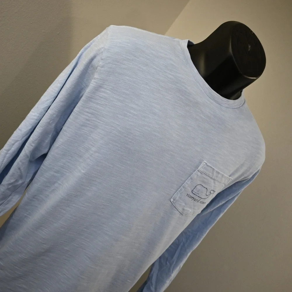 Vineyard Vines Pocket T-Shirt‎ Mens L Blue Graphic Long Sleeve Slub Cotton